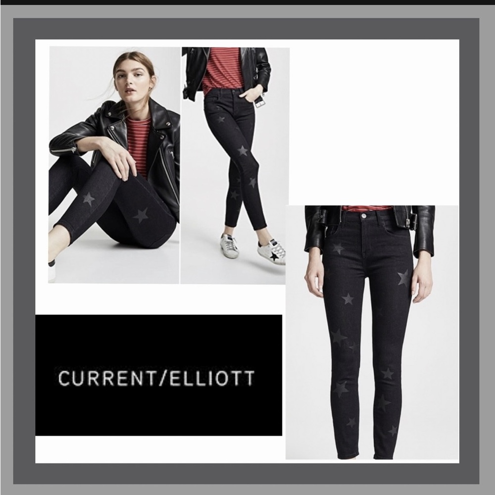 Current/Elliott Black Stiletto in Vineland with Star-Print Skinny Jeans Size 28